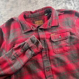 ORVIS Mens Red Plaid Flannel Shirt Jacket Button Up Long Sleeve Size XL